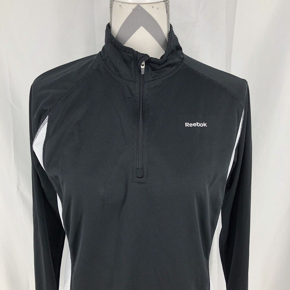 Reebok Black White Pullover 1/4 Zip Mesh Ventilation Running Shirt Large